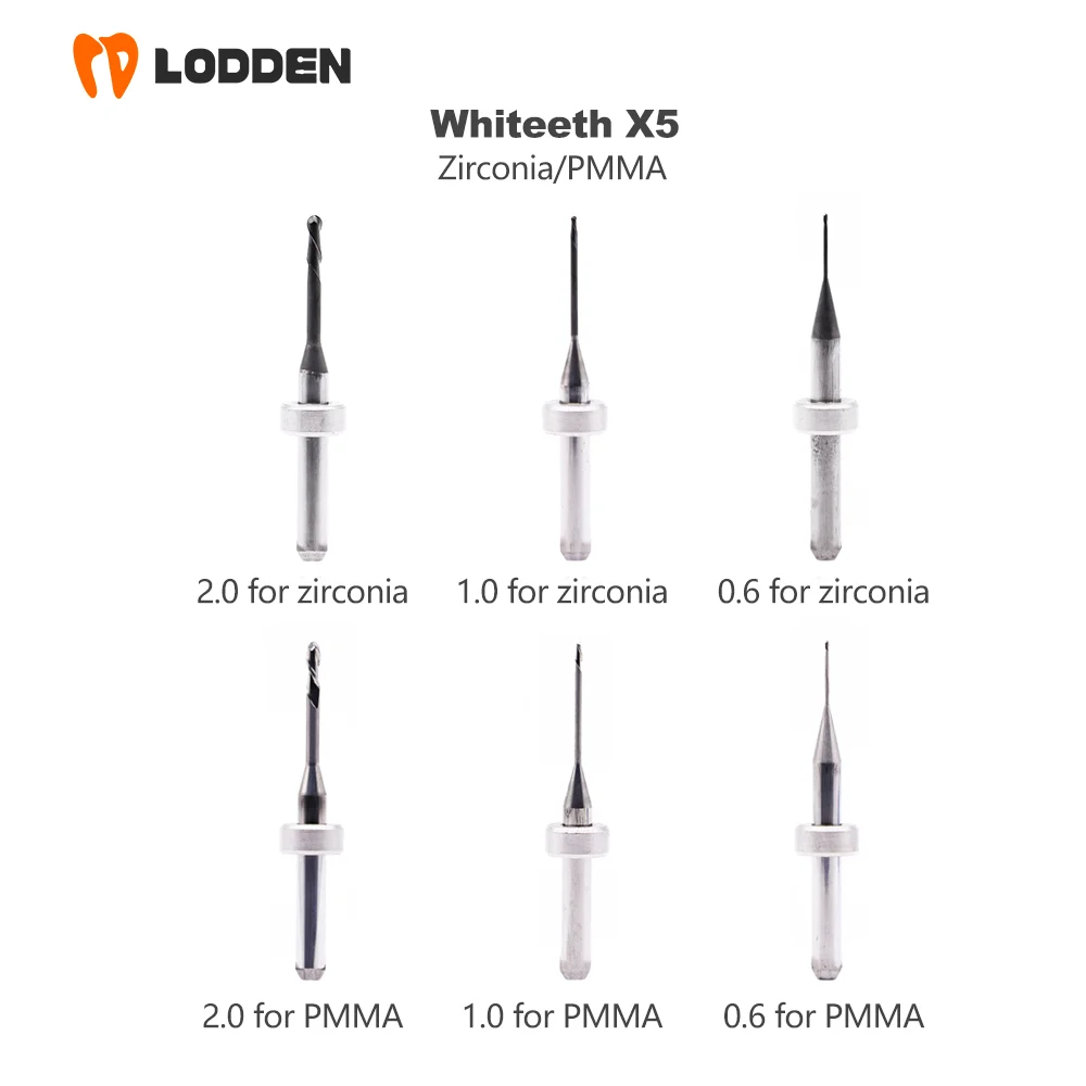 Whiteeth X5 for Zirconia PMMA Dental Lab Milling Burs D4 DC NC Coating Dentisity Materials Whiteeth X 5 Grinding Drills