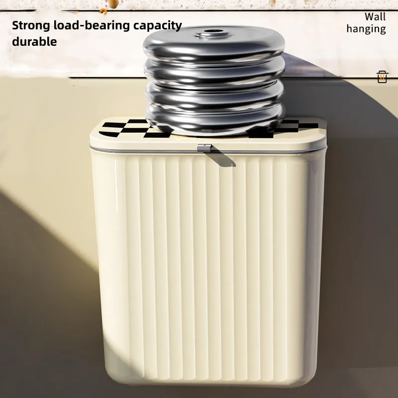 Kitchen Trash Can Wall Mount Hanging Trash Bin Cabinet Door Bathroom Trash Can With Lid Garbage Bin Counter Wastebasket Dustbin