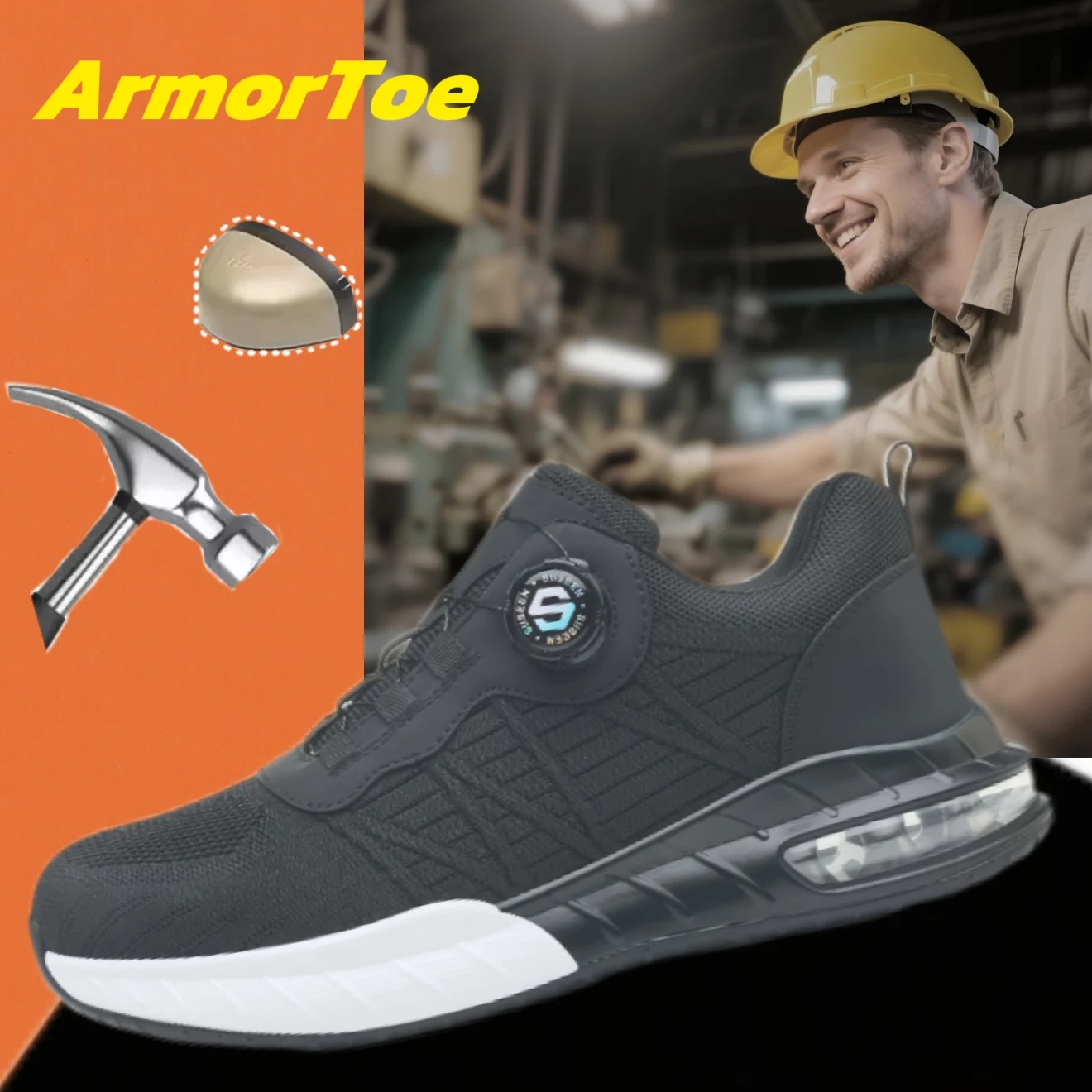 

ArmorToe Technology Rotary Buckle Four Seasons Models Anti-smash Anti-stabbing Safety Shoes Work Shoes #Armor2744