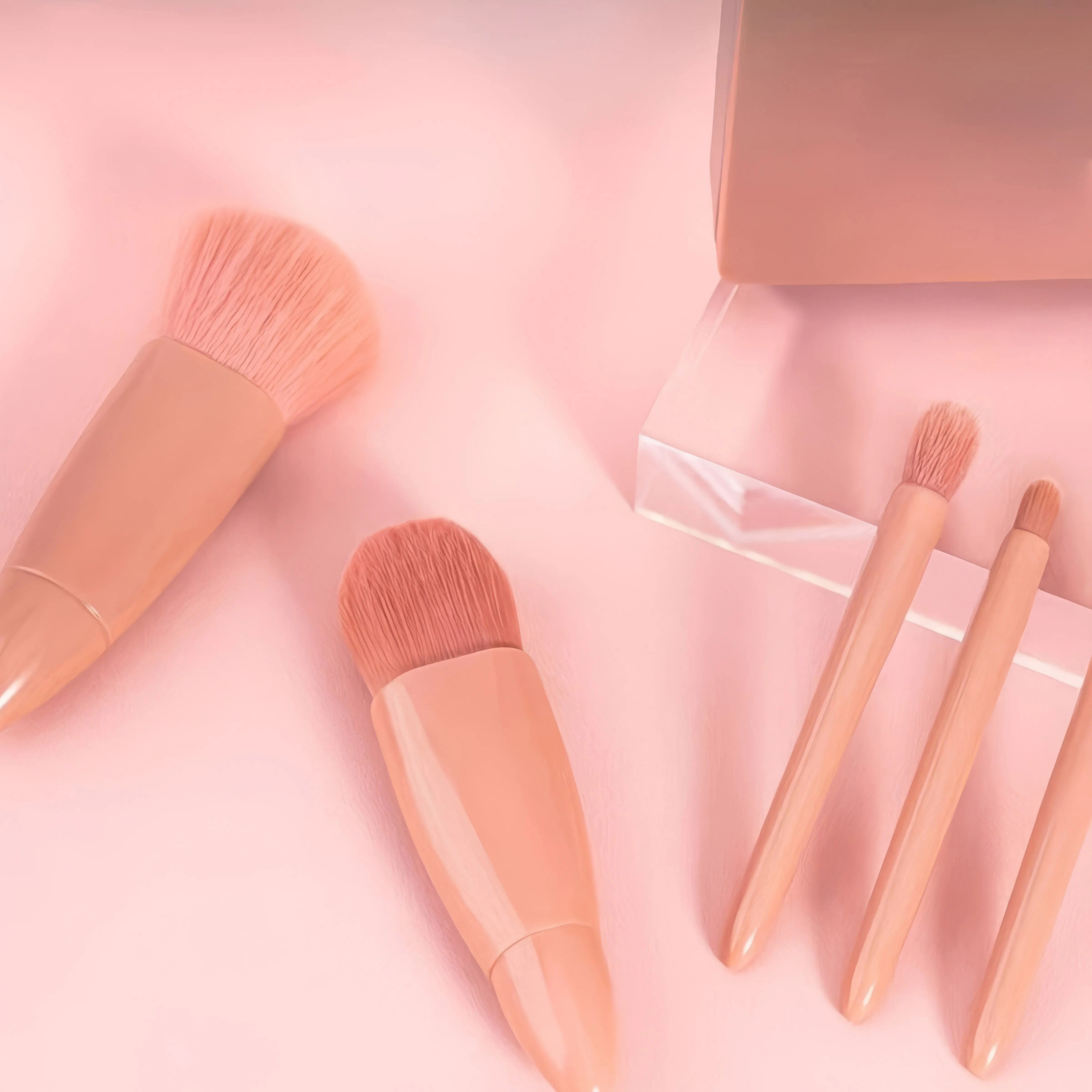 1 jeu de pinceaux de maquillage roses, poignée en poudre haute densité, maquillage uniformément appliqué, adapté aux débutants