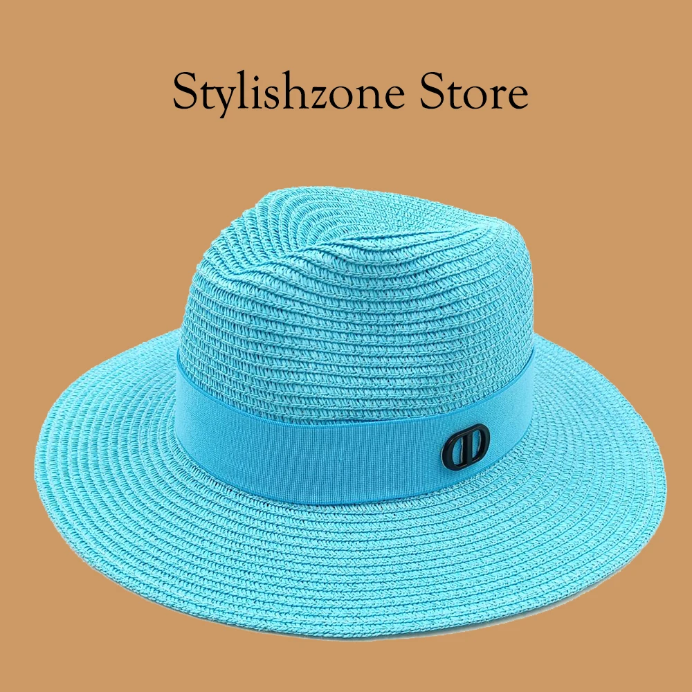 Women\'s summer straw hat solid color wide brim sun protection unisex beach hat sun hat outdoor straw hat jazz hat outdoor straw