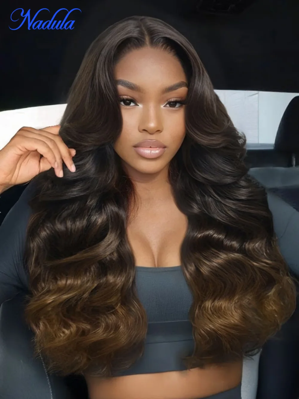 Nadula 13x4 Pre-everything Lace Frontal Chestnut Brown Ombre Loose Wave Drawstring Wig with Face Framing Layers Human Hair Wigs