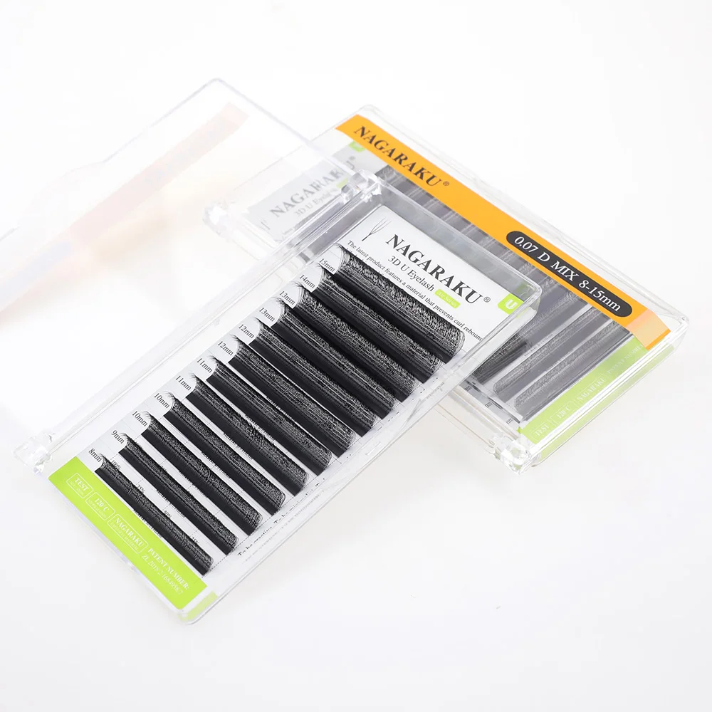 NAGARAKU U-Form 3D Weiche Leichte Natürliche Wimpernverlängerungen Flauschige Nerz-Imitat-Flauschfaser Parallele Make-up-Zubehörteile – Detail 11