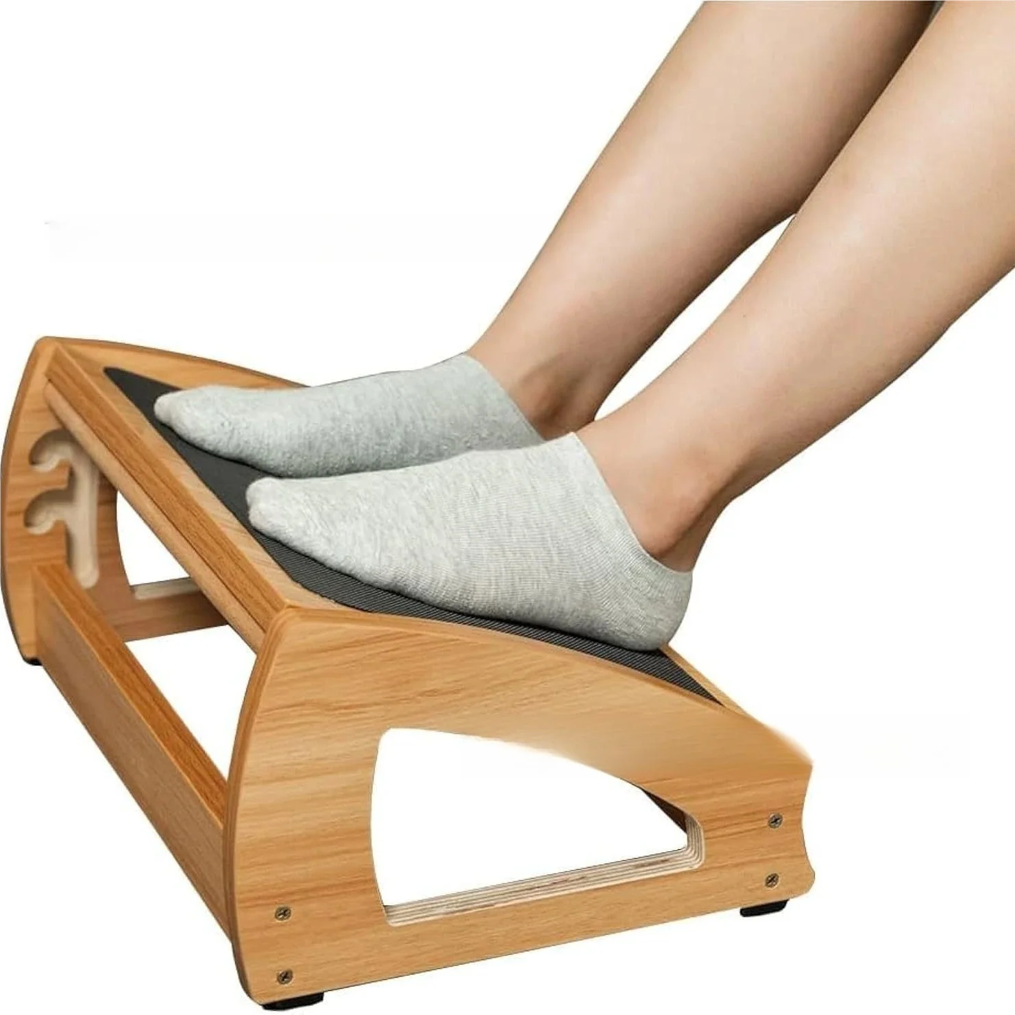 Under Desk Footrest Wooden Foot Rest Feet Stand Adults Anti Slip Foot Stool Desk Leg Rest for Travel Computer Car Living Room