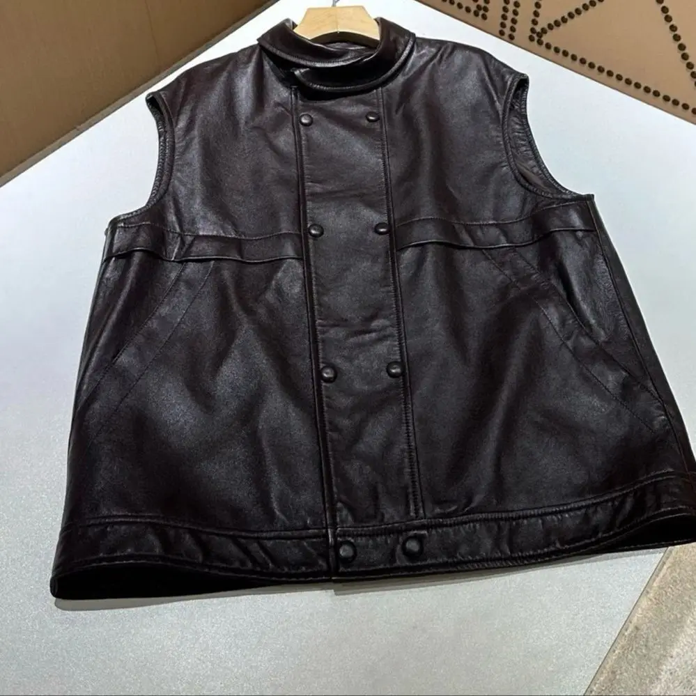 سترة خريفية غير رسمية للنساء من الجلد الفضفاض بدون أكمام