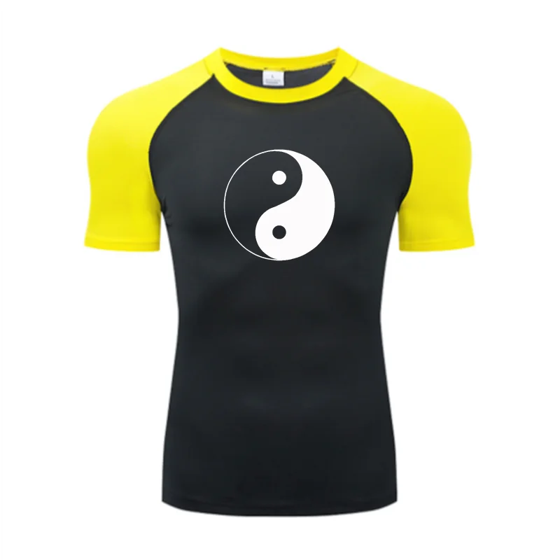 Ying Yang printing Compression T-shirt Long sleeves Sport Tees Gym Fitness Sweatshirt Male Jogging Tracksuit Homme Athletic Shir