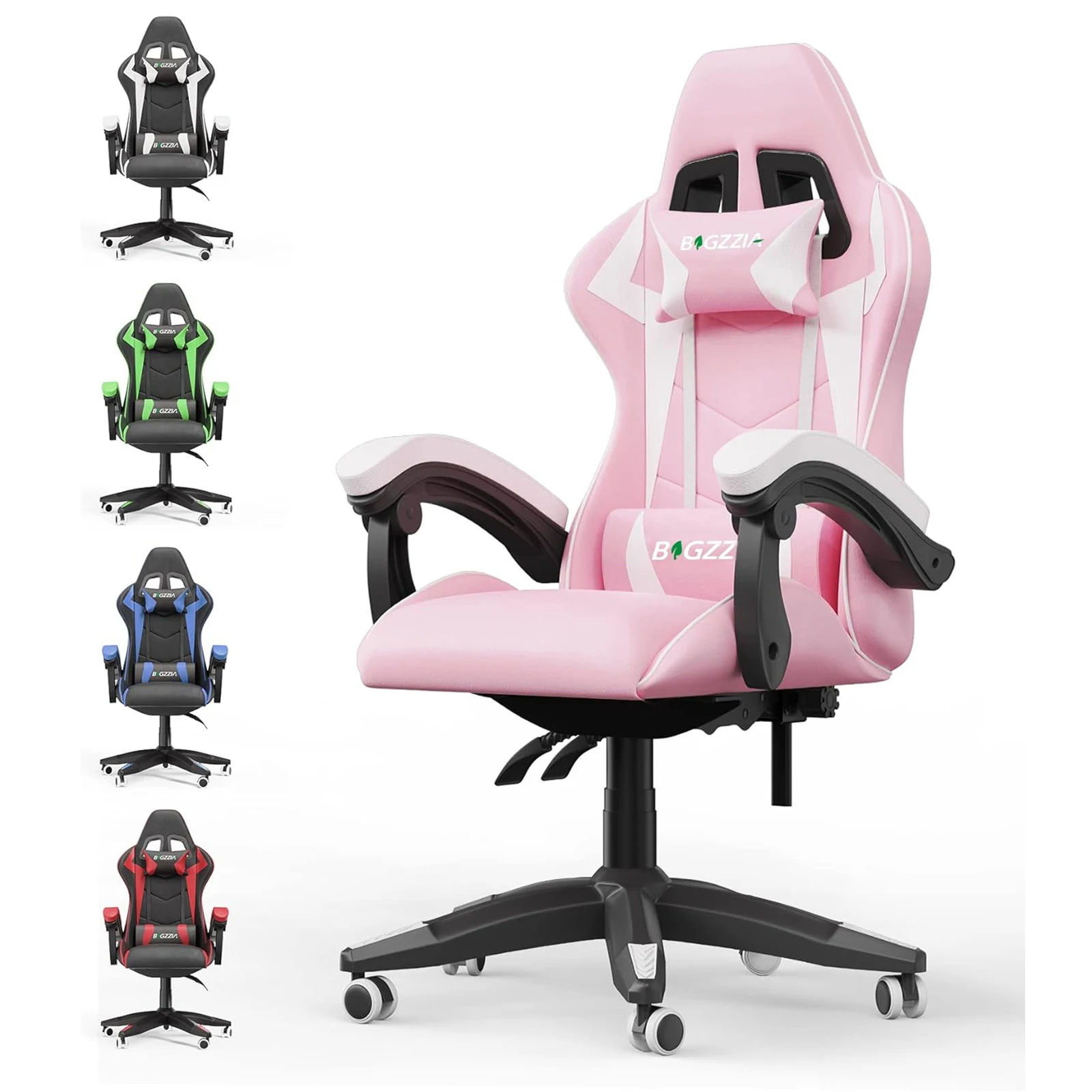 bigzzia Ergonomic Gaming Chair Gamer Chairs with Lumbar Cushion Headrest Height-Adjustable Office Computer Chair for Adults Girl