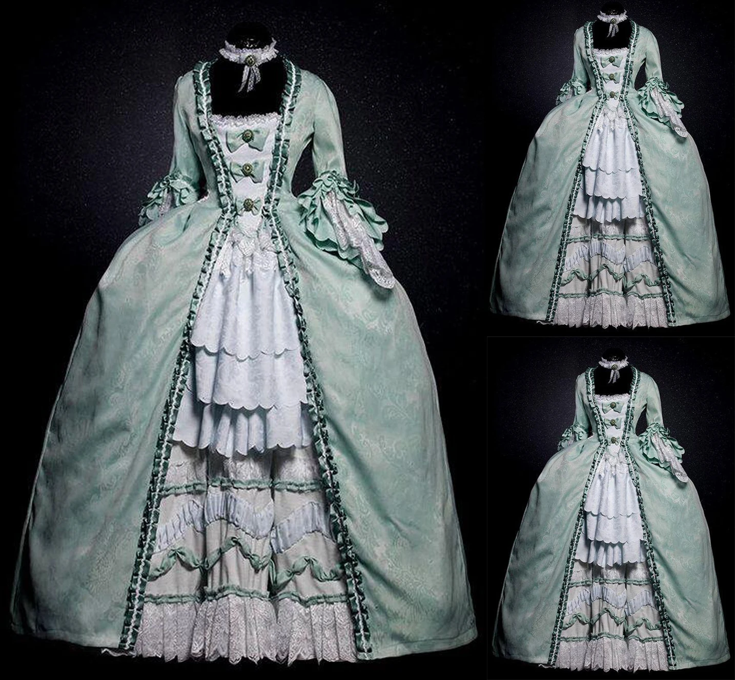 Marie Antoinette Green Dress Rococo Ball Gown Musical Hamilton  Costume Elizabeth Schuyle Gown Colonial Lady's Dress Costume