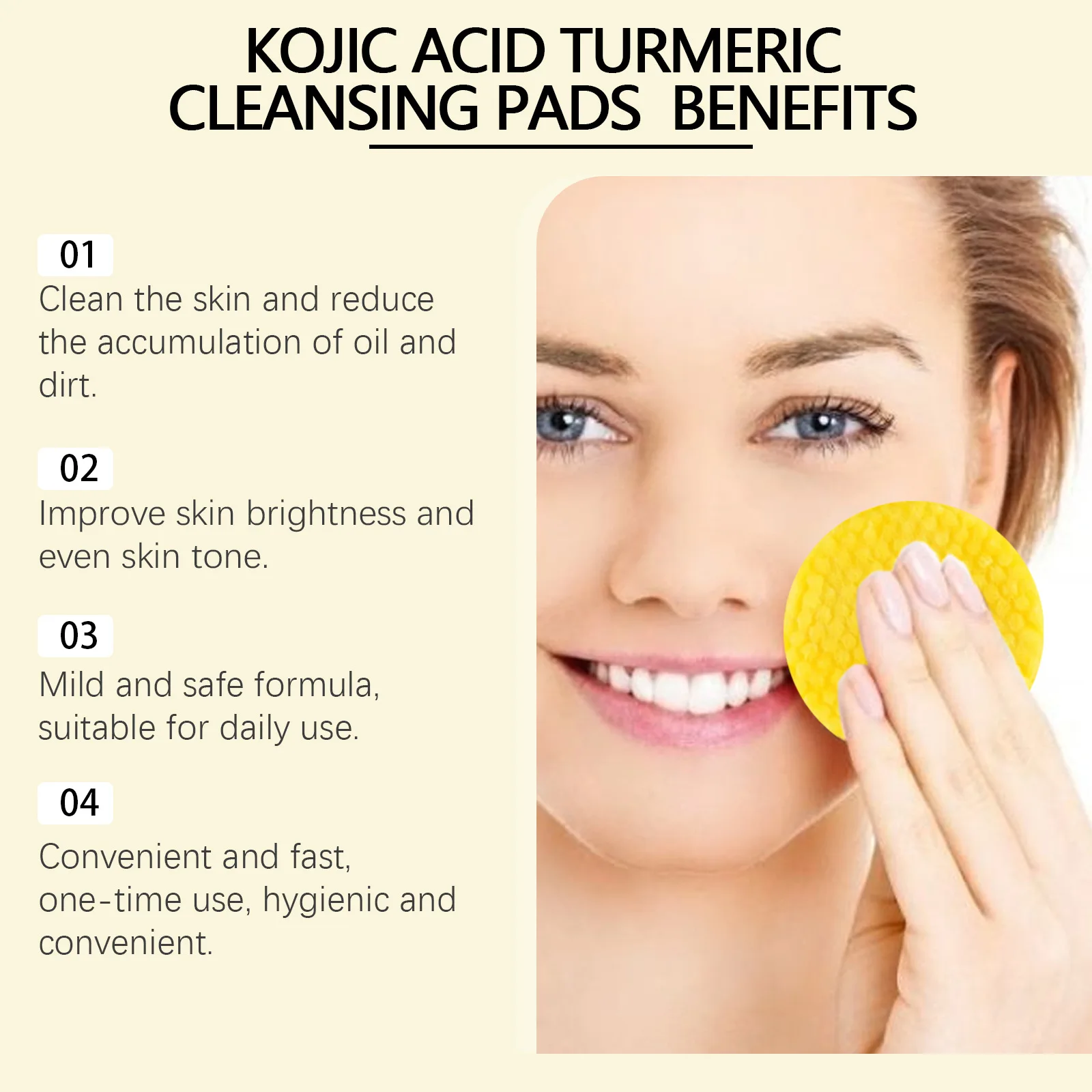 West&Month 60pcs Kojic Acid Turmeric Exfoliating Cleansing Pads Glow Facial Wash Remove Dead Skin Acne Melanin Hydrate Face Pads