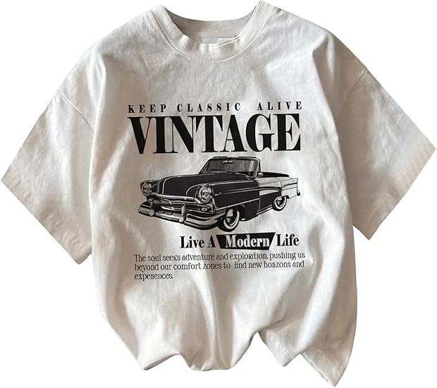 

Classic Auto Print Tee Summer Lightweight T Shirt Retro Vehicle Graphic Top Versatile Casual Outfit Trendy Casual Wear Choice
