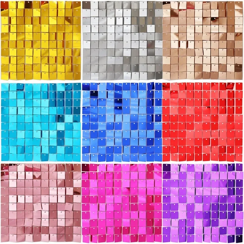 6-30 stuks kleurrijke glitter pailletten achtergrond wandpanelen licht goud vierkant glanzende panelen bruiloft verjaardag kerstfeest achtergrond - afbeelding 2