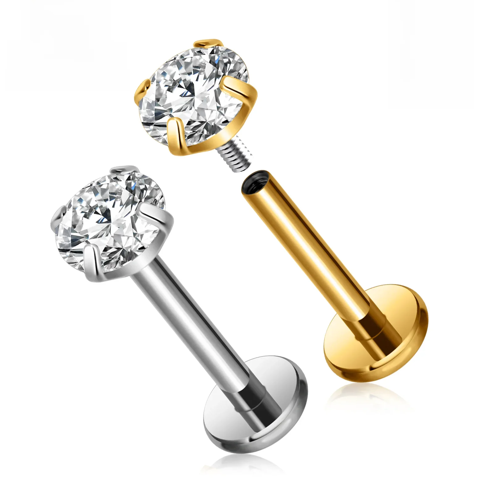 2 pièces titane 16g lèvre Labret Piercing boule de cristal Monroe lèvre Stud Helix Conque Tragus Cartilage boucles d'oreilles 2/3/4mm CZ bijoux de corps