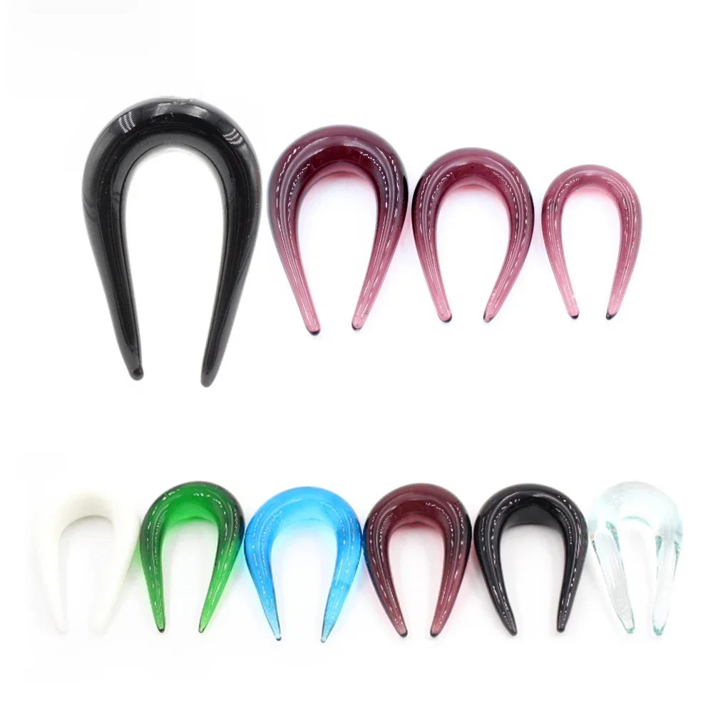 Alisouy 2 SZT. 6-10mm Klipsy do uszu w kształcie litery U z szkła, zatyczki do uszu, rozciągacze, tunele, tapersy, kalibre, kolczyki, biżuteria do piercingu ciała — zdjęcie 2