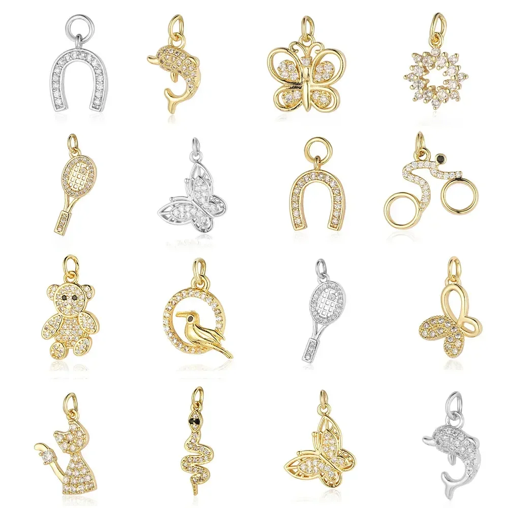 AliExpress UK Fashion Cat Horseshoe Copper CZ Cycling Charm Wholesale Bear Butterfly Racket Pendant For Bracelet Necklace Making