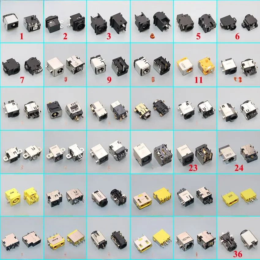 Prise d'alimentation CC pour ordinateur portable, connecteur AC pour Bali, Samsung, Lenovo, HP, Dell, LG, SONY, Acer, 36 modèles x 2 pièces = 72 pièces par lot