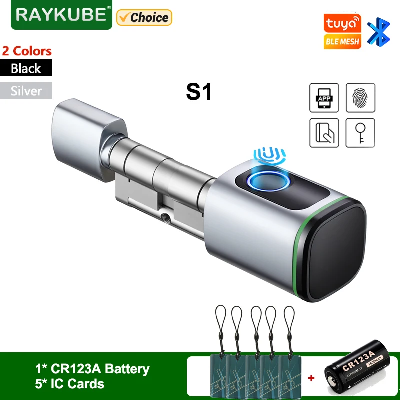 Tuya 블루투스 지문 인식 스마트 실린더 잠금 장치, 13.56mhz IC 카드, CR123A 배터리 포함, 쉬운 설치, S1 교체 