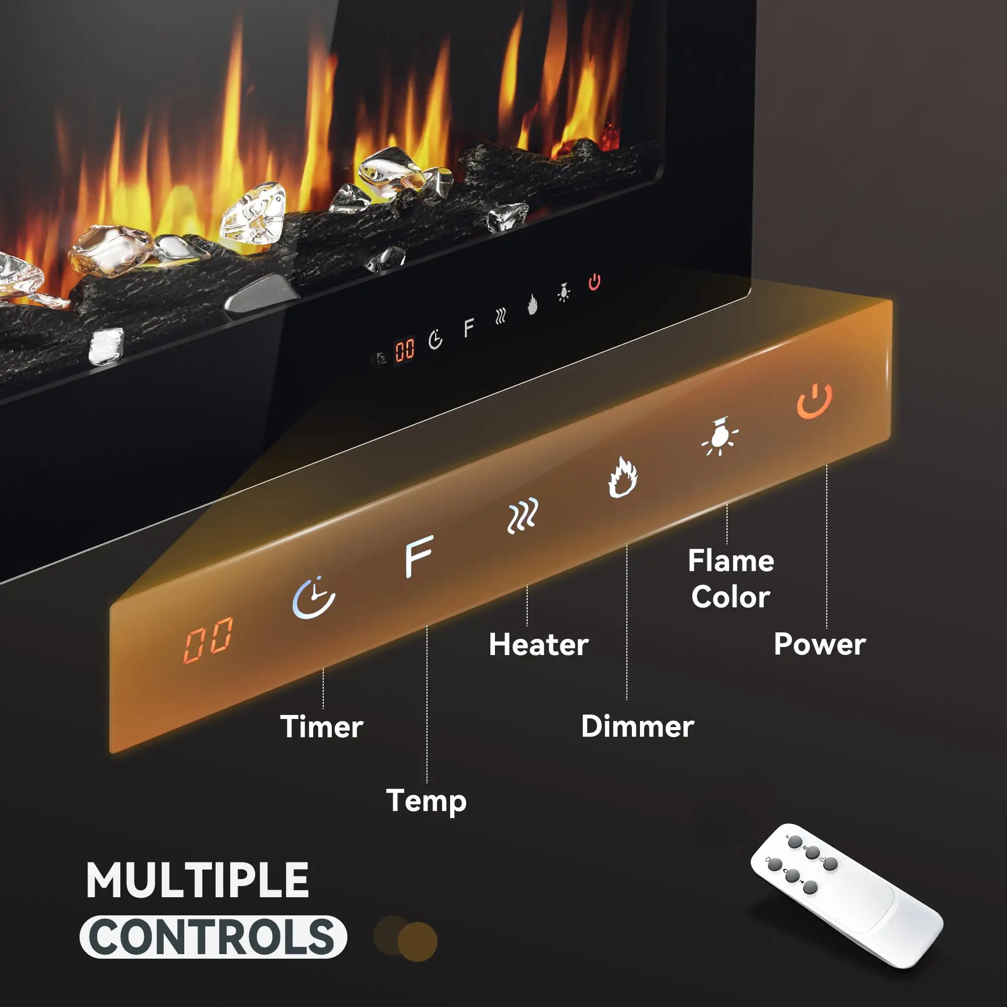 Simzlife 3D Electric Fireplace in-Wall Recessed 60