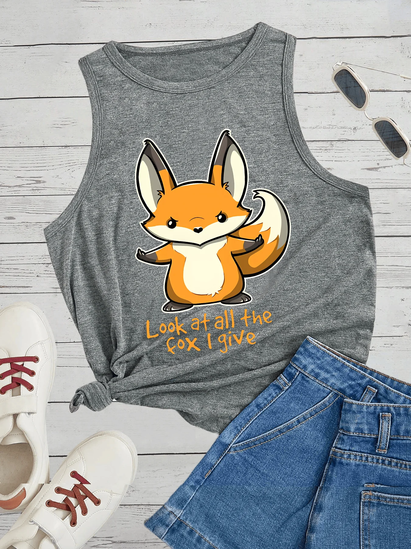 Look At All The Fox I Give Safety Women's Tank Top Loose O Neck Sleeveless Casual Tank Top Women's Clothing