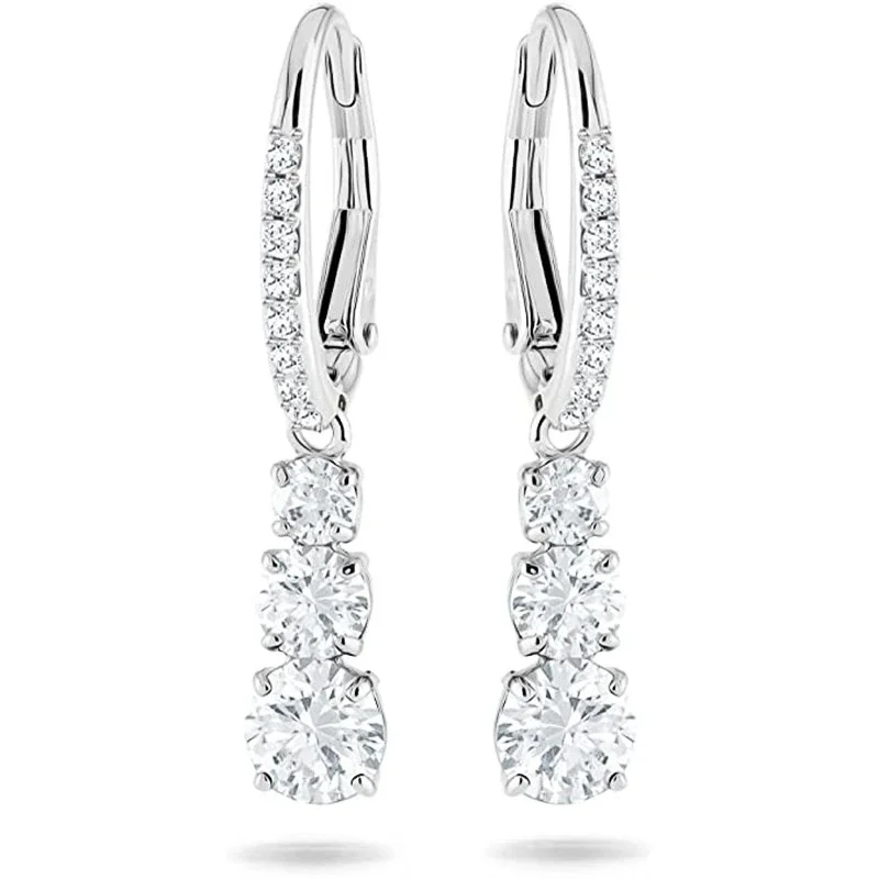Huitan Mode glänzende Anhänger Ohrringe weiblichen Verlobung schmuck mit hellen runden Zirkonia Luxus Silber Farbe Accessoires