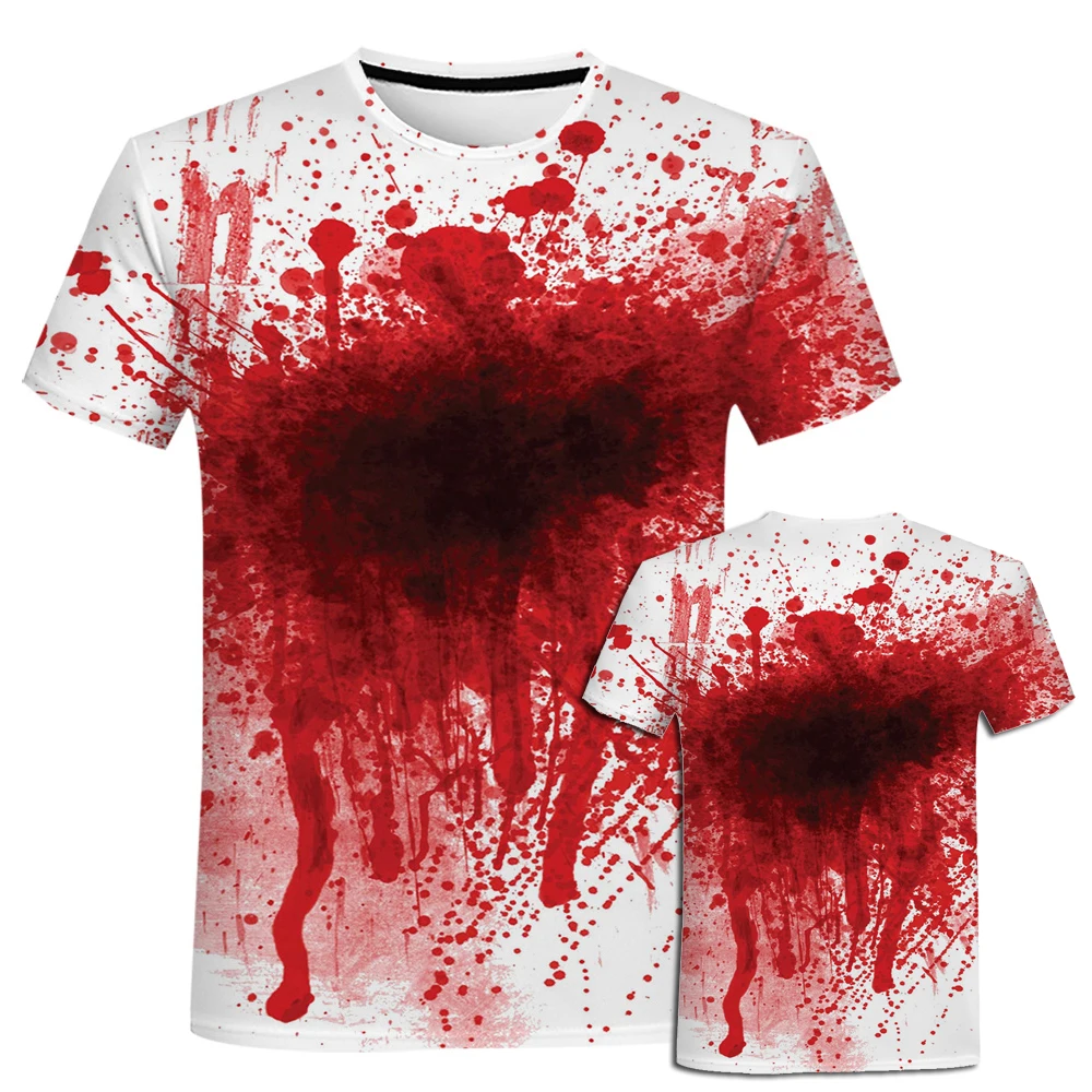 Summer Round Neck Casual T-shirt Dripping Blood 3d Print Men\'s Tshirts Hip-hop Street Harajuku Short Sleeve Unisex Tops Tees X4