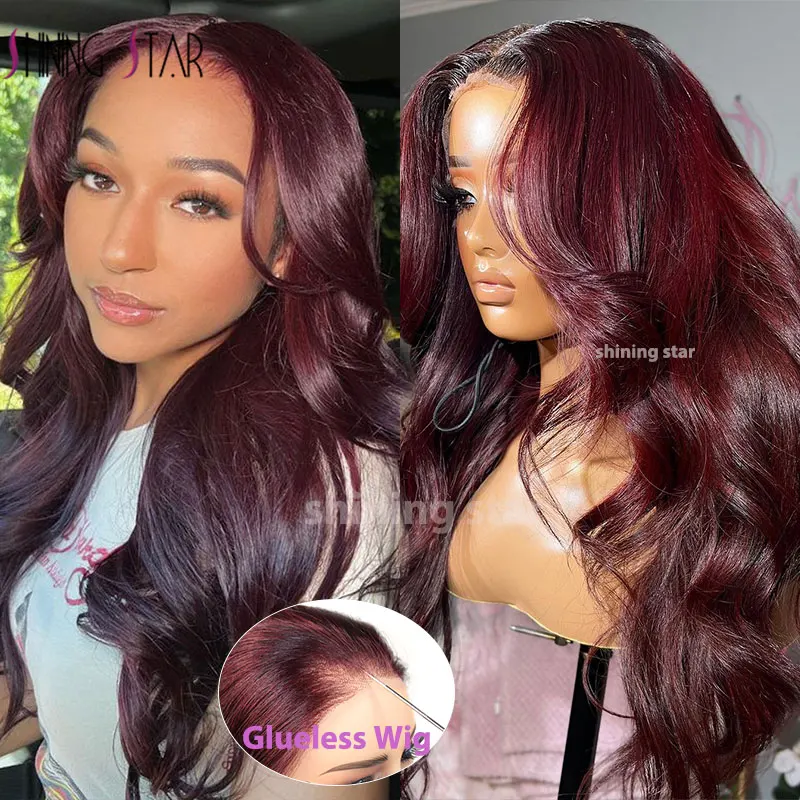 

Dark Burgundy Human Hair Wigs For Black Women Glueless Wig Wear & Go Colored Ginger Blonde Body Wave 9X6 Lace Front Wigs Pre Cut