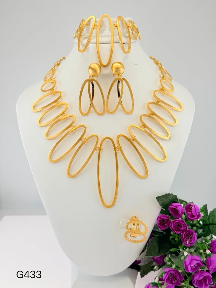 Beautiful Fashionable Oral Circles Italian Jewelry Trendy Fine Necklace Brazalete Aretes Anillo 4PC Jewels Set for Wedding Party