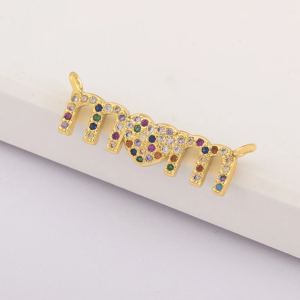 DIY Charm For Jewelry Making Necklaces Gold Color Copper Zircon Pendants Mom Letter Charms Unique Gift