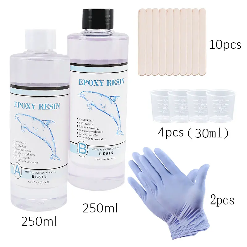 1:1 klares Epoxidharz, kristallklares Kunstharz, Epoxidharz, 2-teiliges Epoxidharz-Set mit Messbechern, Stab und Silikonhandschuhen