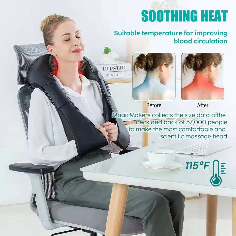 Masseur chauffant Shiatsu pour le cou et les épaules, oreiller de massage pétrissant en profondeur pour soulager les douleurs au cou, au dos, à la taille, aux jambes et au corps, masseur électrique en forme de U pour la maison, le bureau, la voiture, les voyages et la relaxation