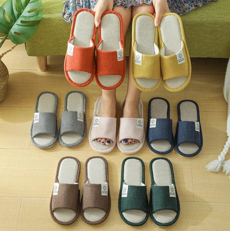 Cotton Linen Living Room Indoor Shoes Women Men Cushion Slippers Living Room Shoes Office Kitchen Anti-Layer Noise