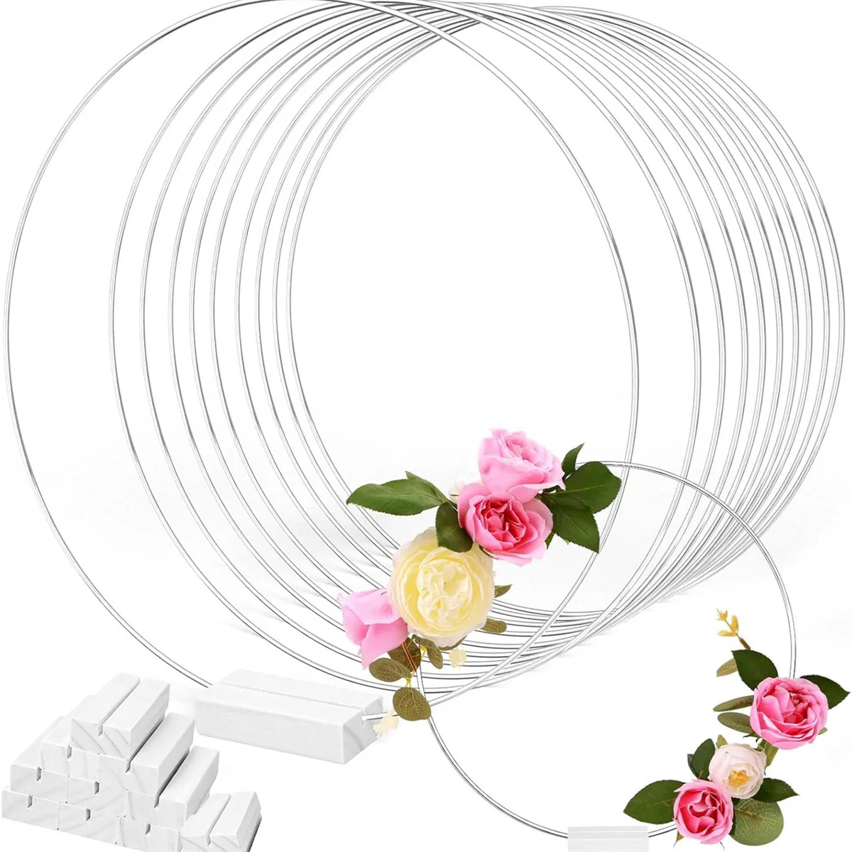 10 Stück florale Reifen-Mittelstücke mit Ständer für Tisch, Metall-Mittelstücke, 10/12 Zoll goldene Kreis-Mittelstücke für Hochzeitsempfang – Detail 11