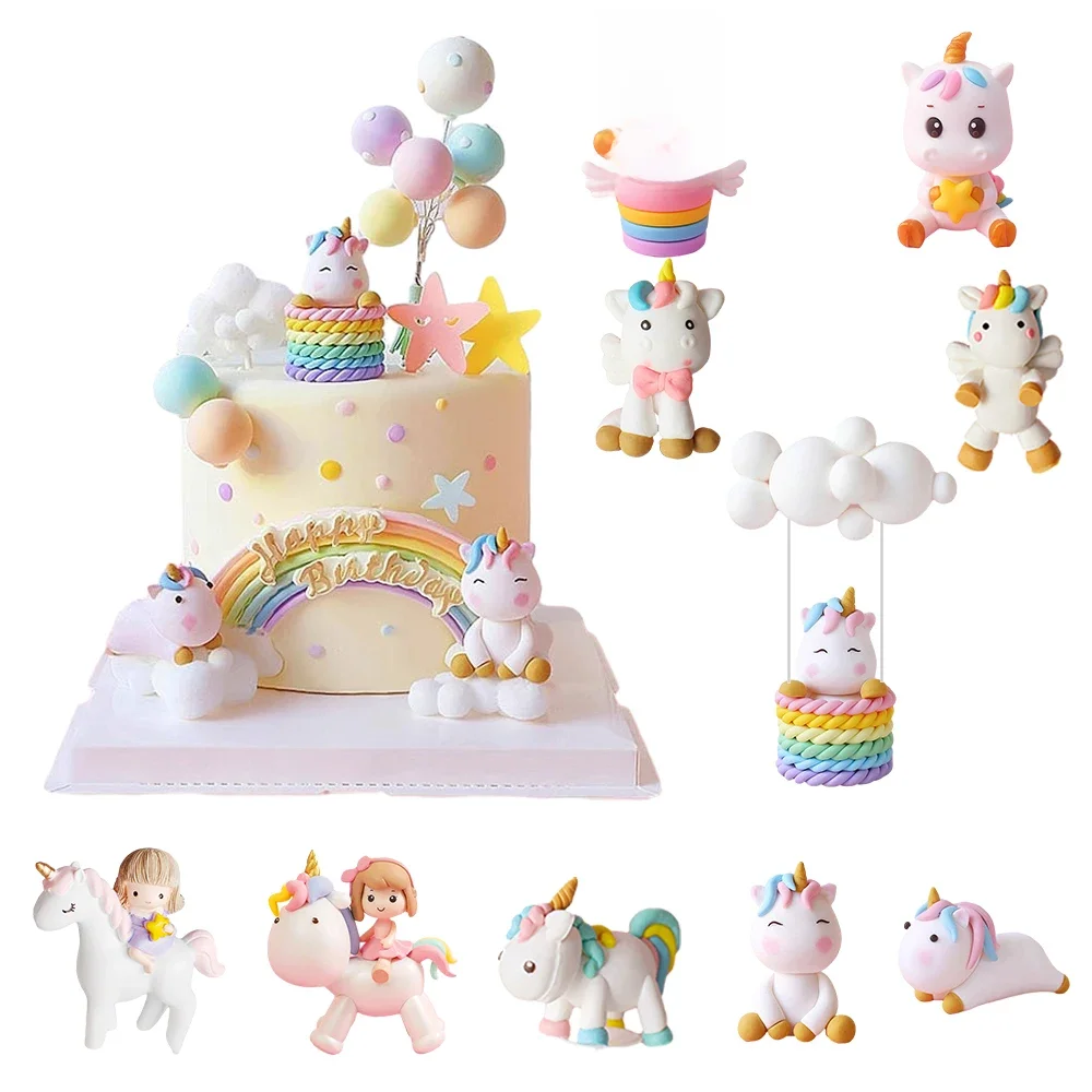 Tęczowy jednorożec ozdoba na wierzch tortu dekoracja urodzinowa dla dziewczynki artykuły na przyjęcie Baby Shower dla dzieci 1. wszystkiego najlepszego z okazji urodzin jednorożec dekoracja tematyczna — zdjęcie 2