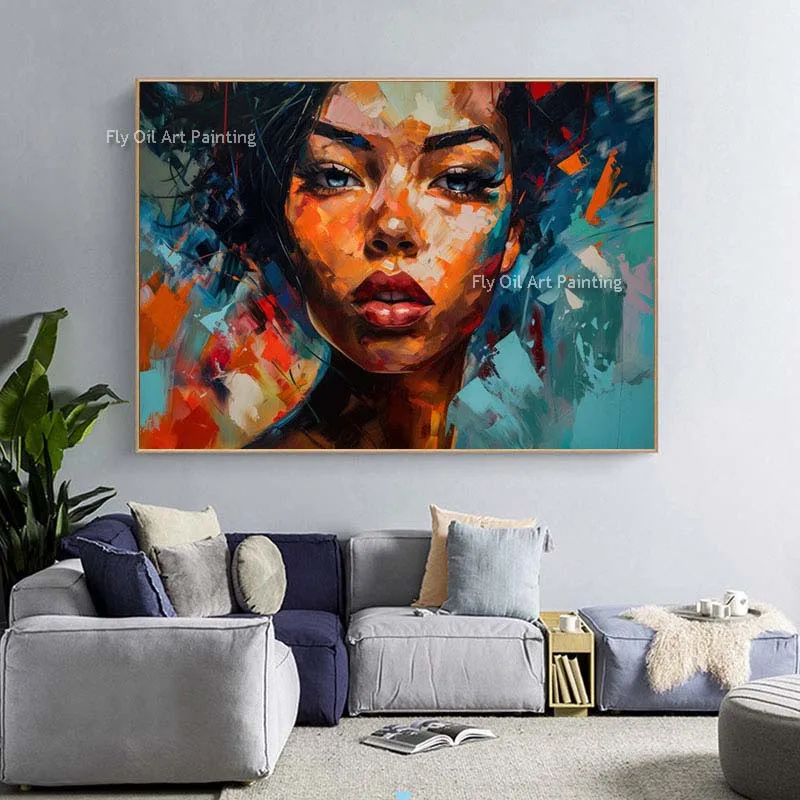 

Abstract Beatiful Woman Face Oil Painting Hand Painted Colorful Face Impression Canvas Wall Art Decor For Home As Best Gift