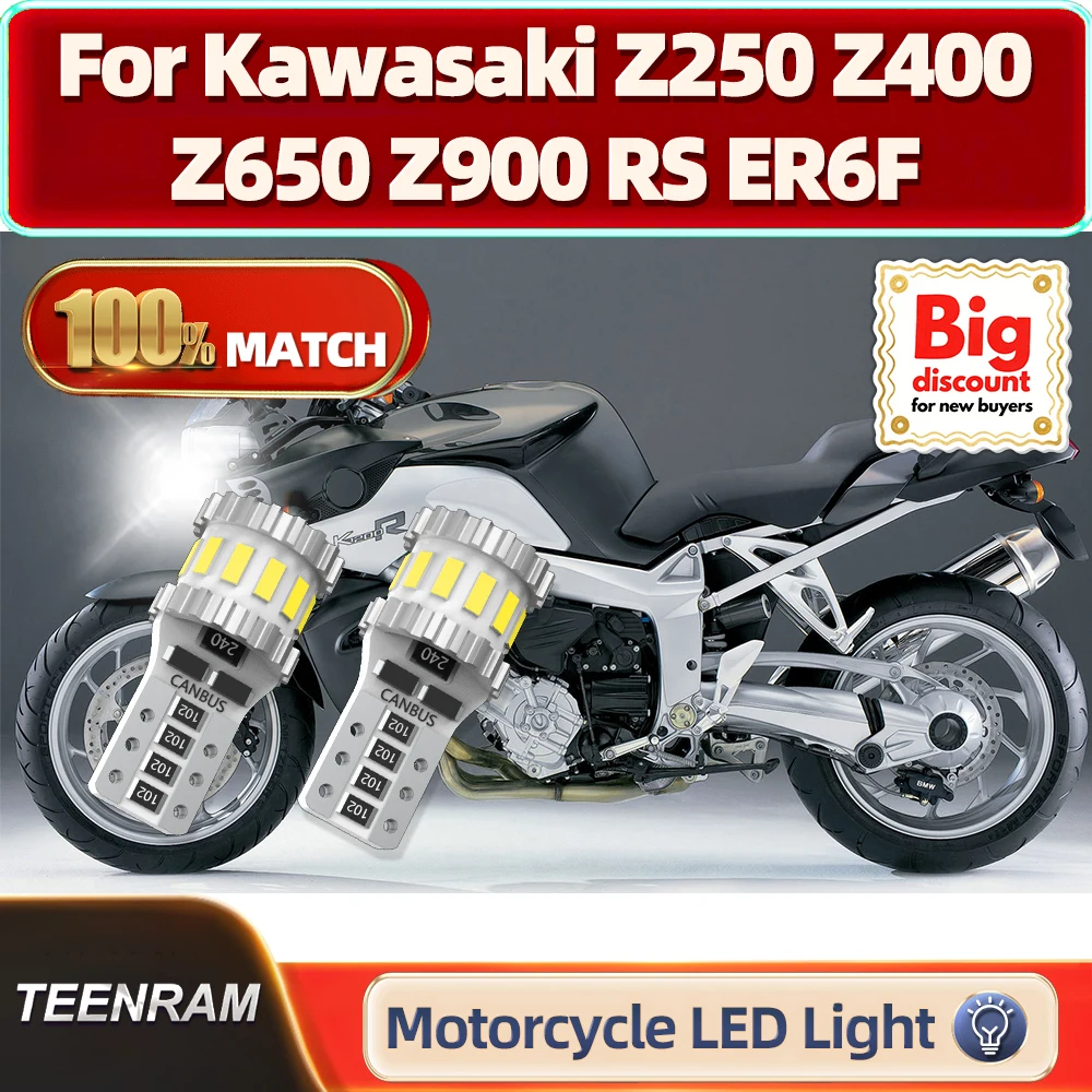 

TEENRAM 2PCS W5W CANbus LED Motorcycle Position Parking Light FOR Kawasaki Z250 Z400 Z650 Z900 RS ER6F T10 194 Pilot Park Lights