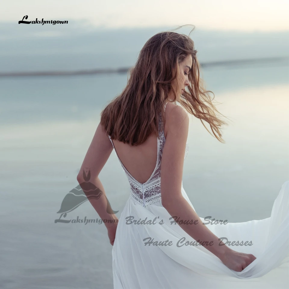 Lakshmigown Sexy Braut Boho Hochzeitskleid Strand Sommer 2026 Maßgeschneiderte Chiffon Lange Strand-Brautkleider V-Ausschnitt Spitze Rückenfrei – Detail 5