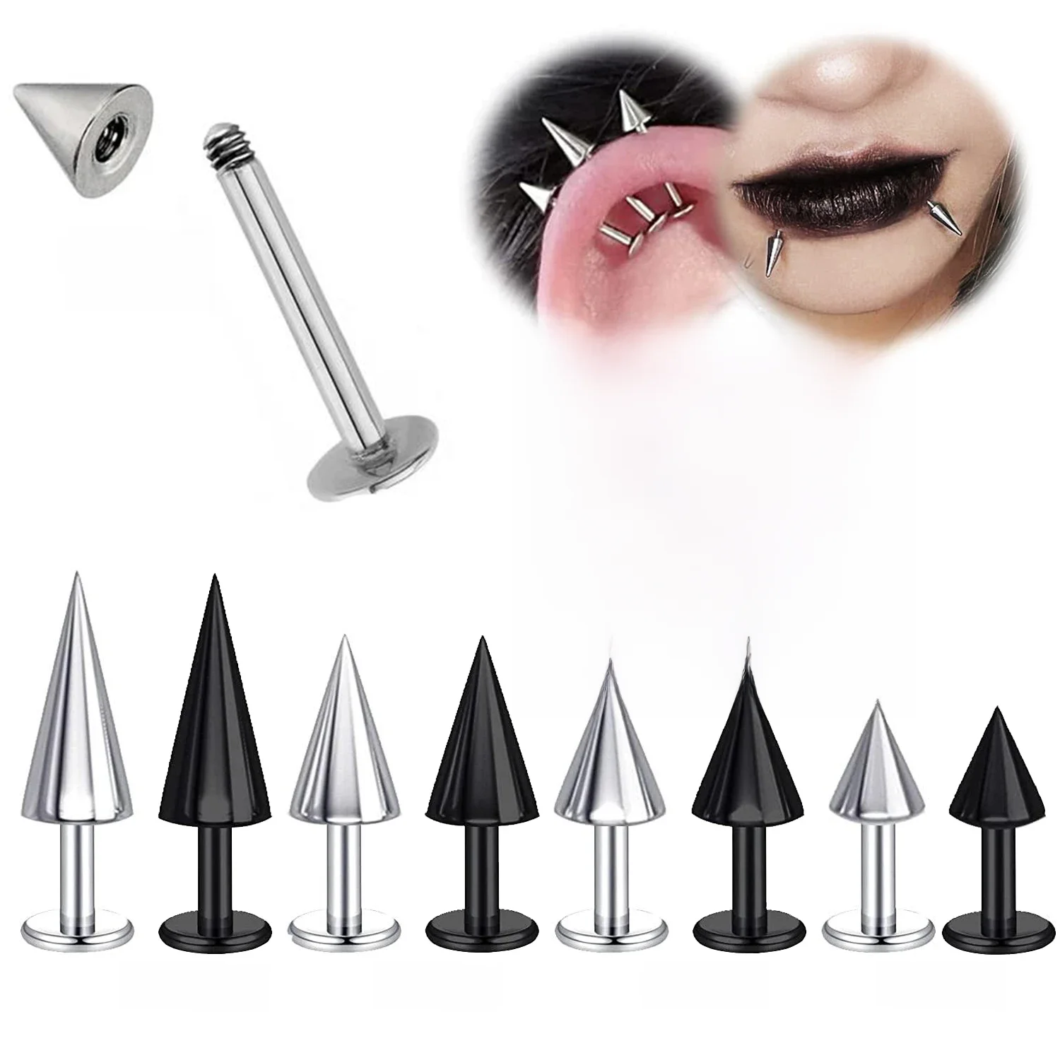 Zs 10 teile/los 16g lange Spike Lippen ringe Edelstahl Spike Lippen stecker Daith Knorpel Ohrringe