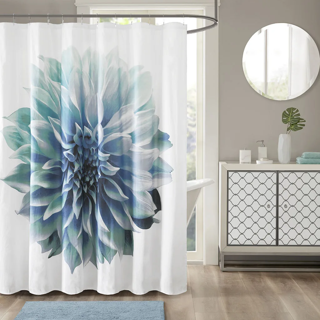 

Printed Floral Cotton Shower Curtain (Aqua + Cotton)'