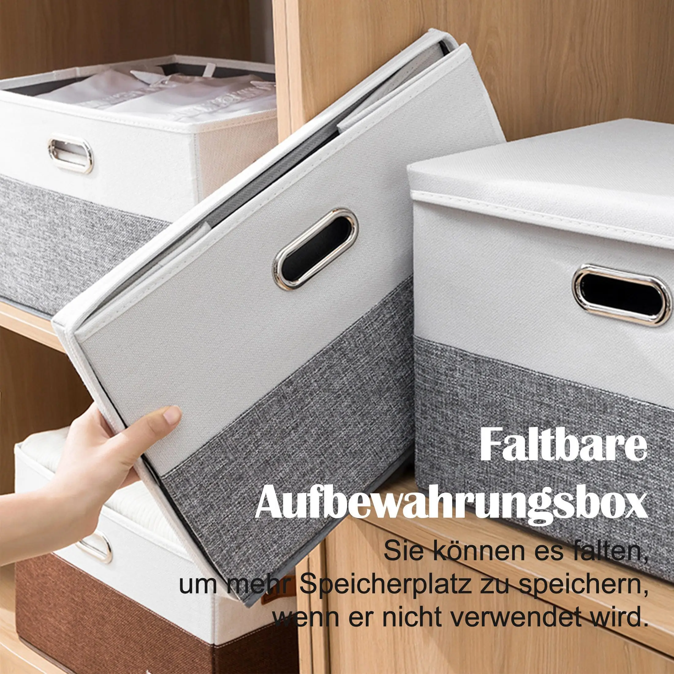 Opvouwbare opbergbox 43x30x30 cm, 40L, met deksel & handgrepen (voor kleding & speelgoed)