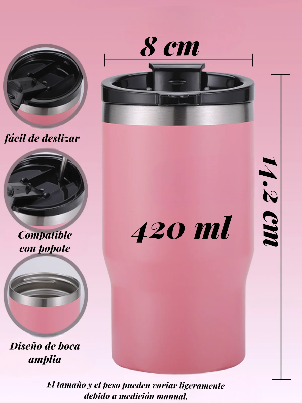 كوب حراري متعدد الأغراض 420 مل من الفولاذ المقاوم للصدأ، Pya-10، ترمس معزول مزدوج الجدار 304، يمكن حامل مبرد المشروبات، كوب بغطاء محكم الغلق خالي من مادة Bpa، يحافظ على البرد والساخن، مثالي للقهوة والماء والترطبات #6