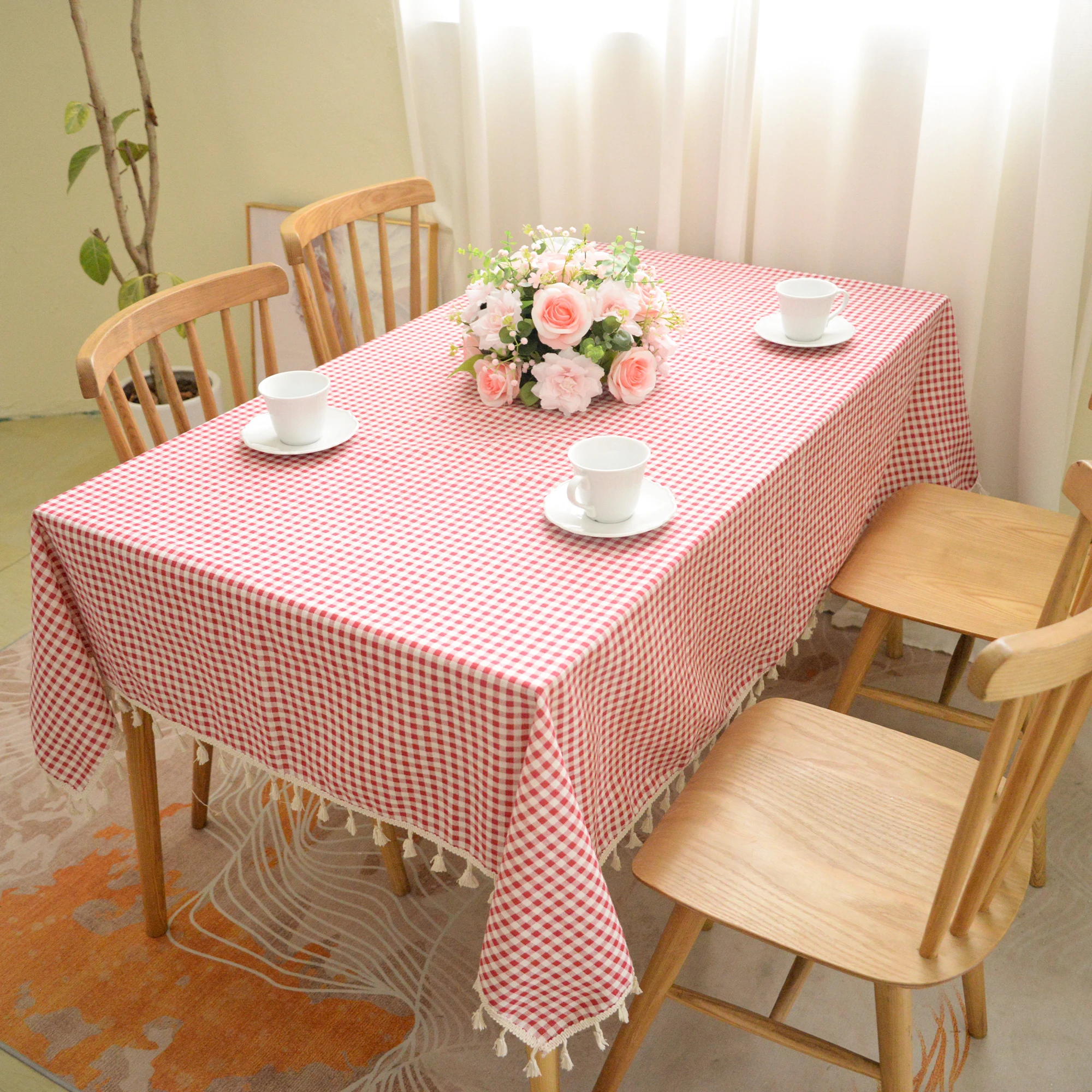 

Table Cloth,Checkered Polyester Tablecloths,Wipeable Reusable Hand Washable Table Cover for Outdoor Picnic Dining Table,Red