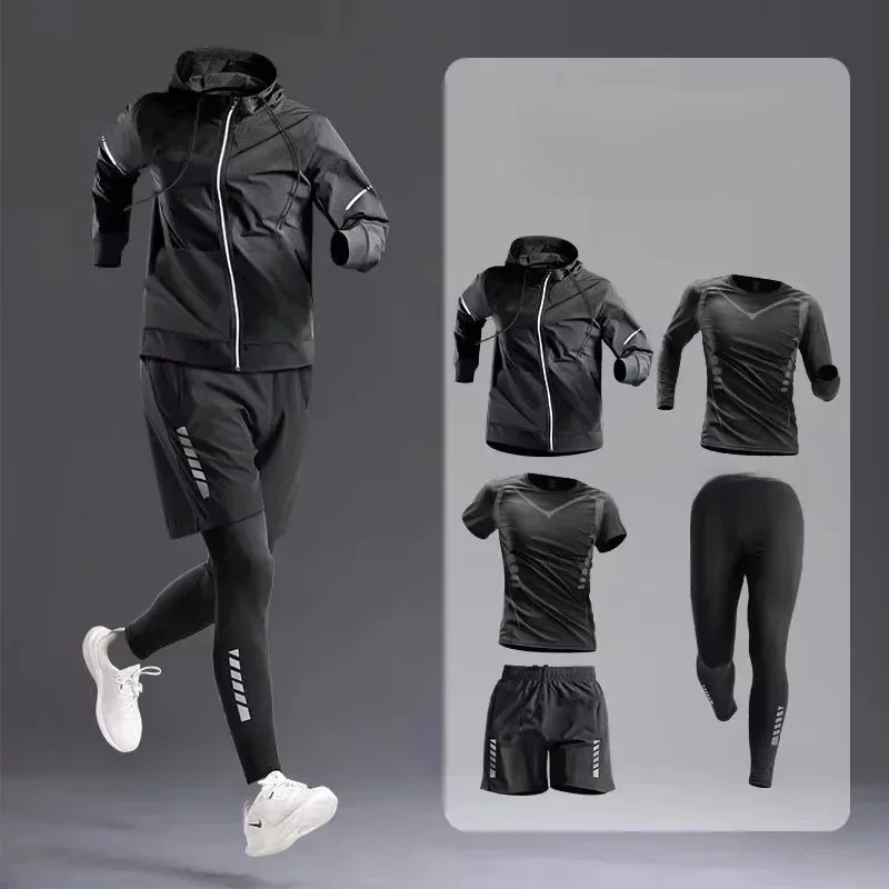 Nowa męska odzież sportowa 1-5 szt. Garnitur całoroczny bieganie jazda na rowerze Fitness szybkoschnąca odzież Jogging trening męski zestaw dresów — 2