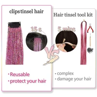 5Pcs/Pack Sparkle Hair Extensions Clip In Rainbow Shiny Sparkle Hair Tinsel Heat Resistant Sparkle Hair Extensions For Braids 4