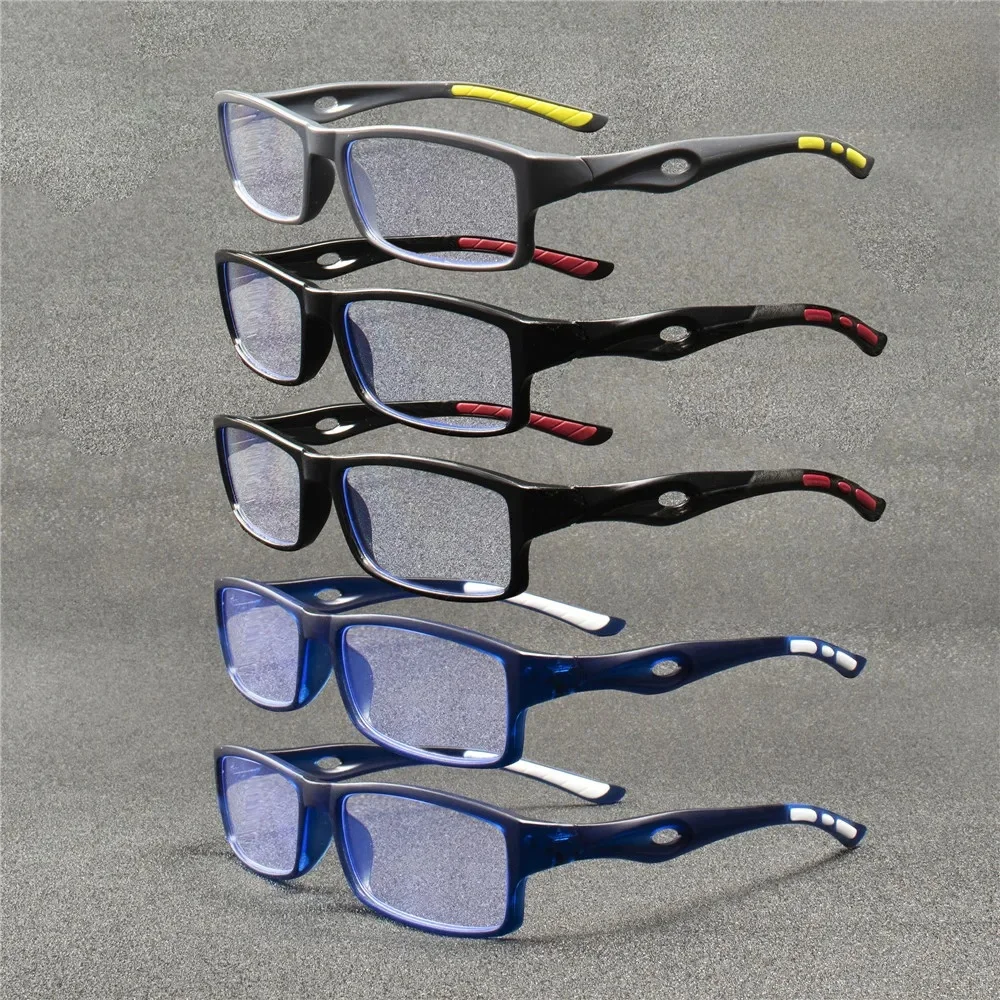 Lunettes de lecture rectangulaires sans Prescription, Style Sport, Anti-lumière bleue, à jante complète, matériau de cadre PC, 5 pièces