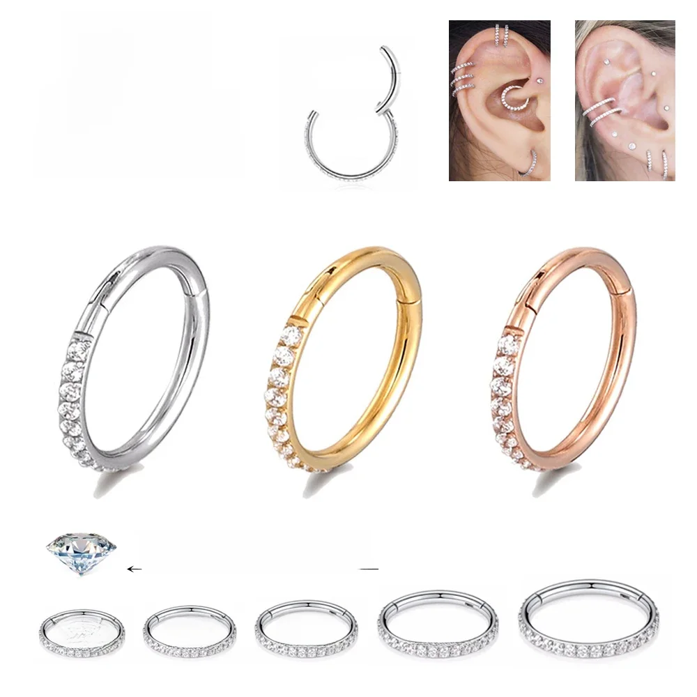 18G/16G Dames Ronde Oorbellen G23 F136 Titanium Neusring Scharnier Clicker Open Membraan Neusring mode Dame Piercing Sieraden - afbeelding 2