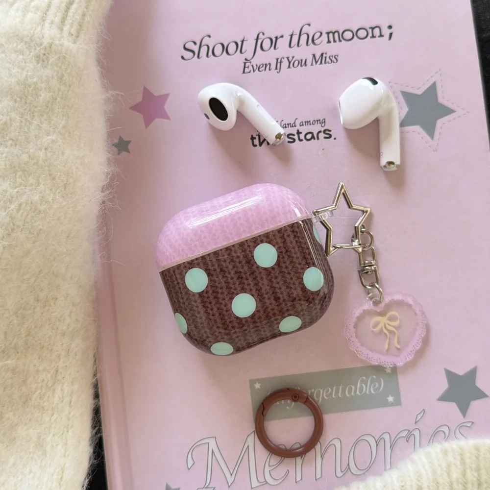

Knitted polka dot bow headphone protective case, suitable for AirPods 4/3/2 Pro/2/3,with pendant,Korean INS cute protective case