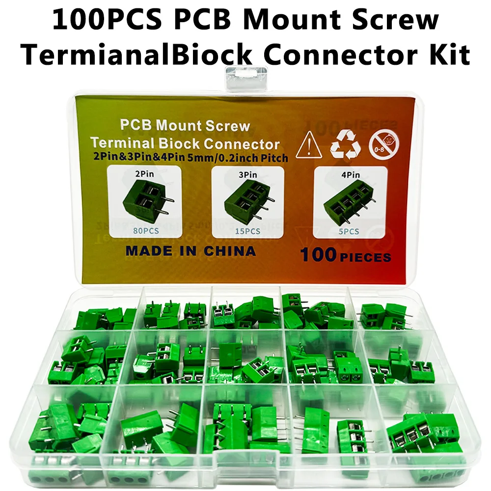 100PCS PCB Mount Screw Termianal Biock Connector Kit KF301-2P 3P 4P PCB Kit terminal 5.08MM post splicing plug-in PCB Kit