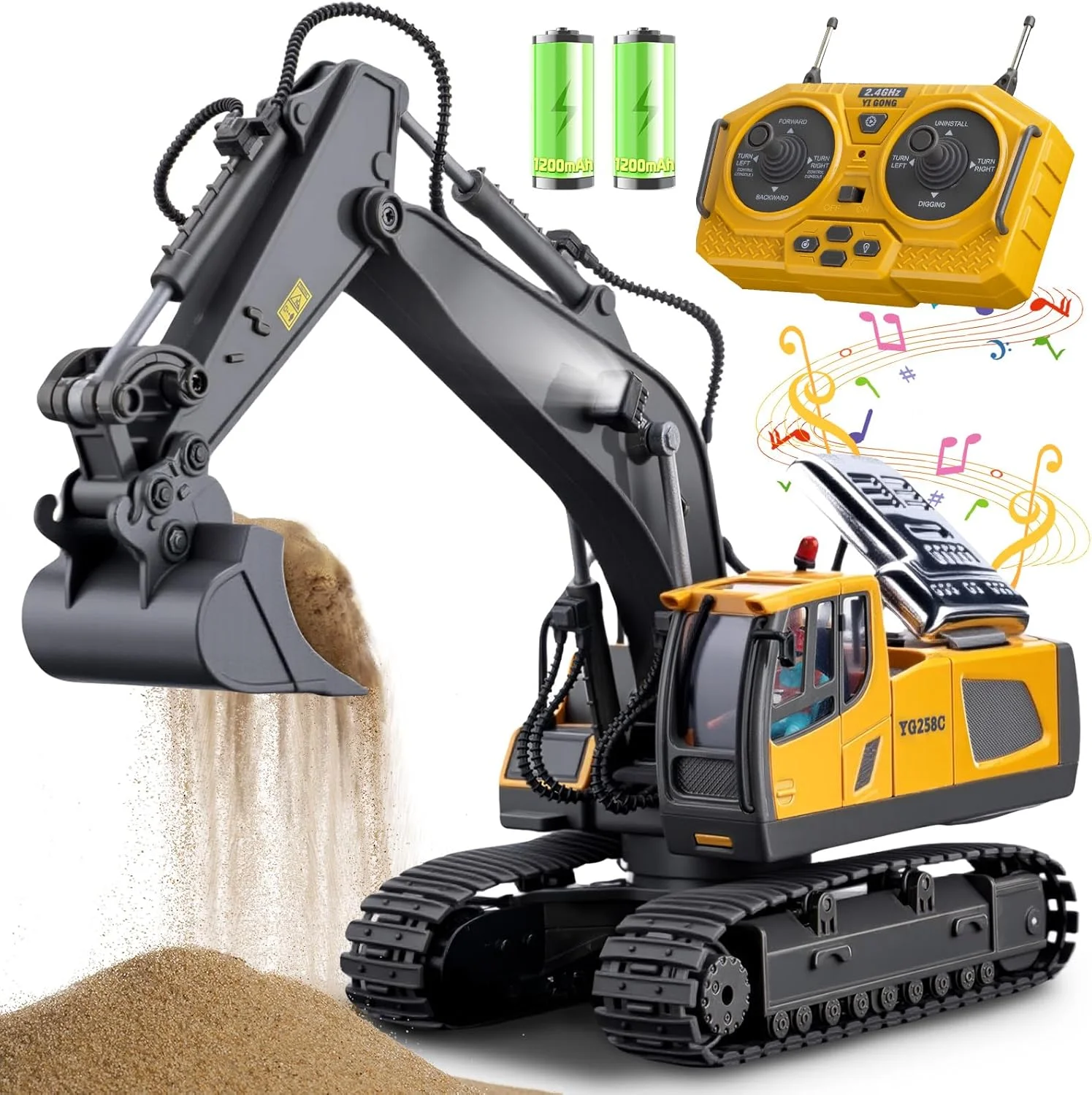 

Remote Control Excavator Toys, 11 Channel 1:20 RC Construction Vehicles, 680° Rotation Hydraulic Car Toys for 6 7 8 9 10 Year Ol