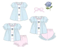 New hot sale  blue striped cute printed girl clothing siblings baby onesie milk silk boutique wholesale