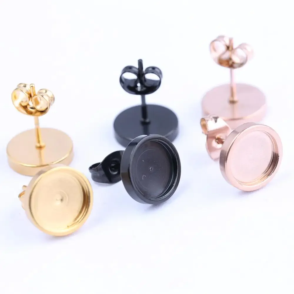 10 Stück Roségold Schwarz Edelstahl Post Ohrstecker Basisinstellungen 6mm 8mm 10mm Durchmesser Blanko Cabochon Lünette Erkenntnisse