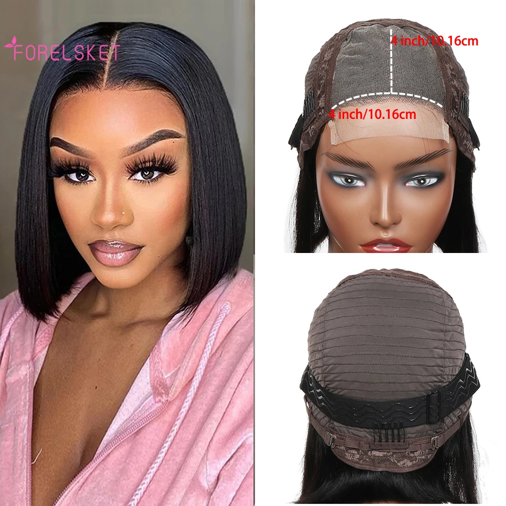 4x4 Lace Front Wigs Bob Wig Human Hair Short Bob Wigs  Wigs Human Hair Pre Plucked Straight Human Hair Wigs For Women